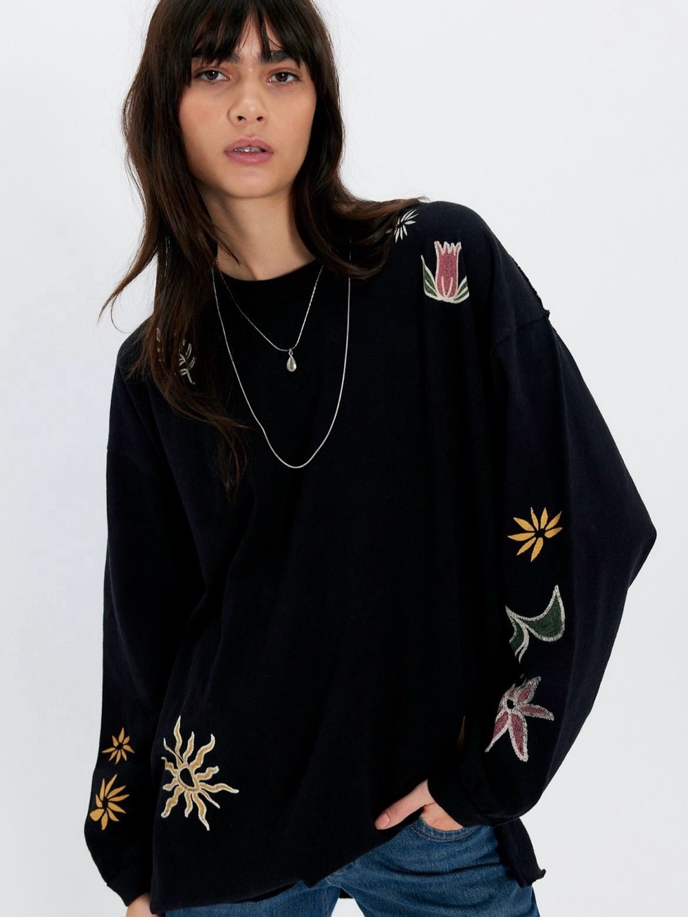 ❌SOLD❌NWT We The Free Never Leaf Me Embroidered Tee In Black Combo - Picture 3 of 16